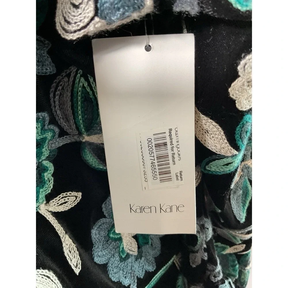 Karen Kane NWT Sz XL Black Green STRETCH Embroidered Velvet Bell Slv $128 MSRP - Picture 6 of 12